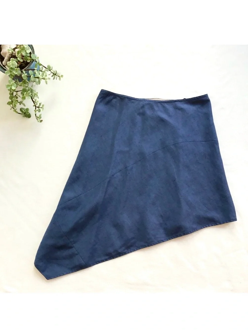 Vintage Emporio Armani Asymmetrical Linen Skirt Italy 42 US 6 Blue Y2K 2000 90s